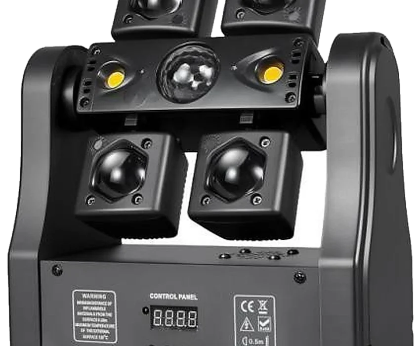Four-armed dragonfly effect light with four RGBWAU heads, laser and strobe