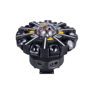 Front view of the six-arm bee-eye effect light with a glass dome and yellow panels
