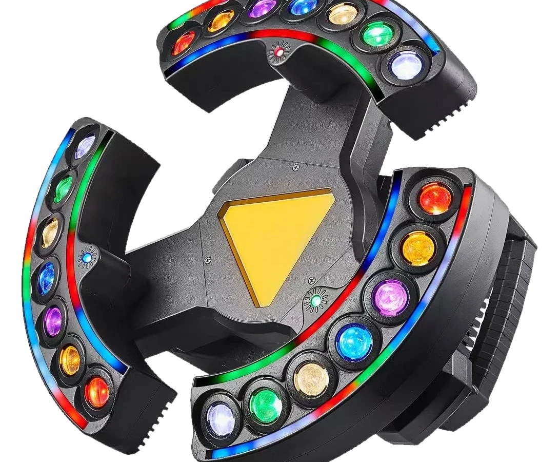 Three-wing LED effect light with multicoloured LED strips on each wing