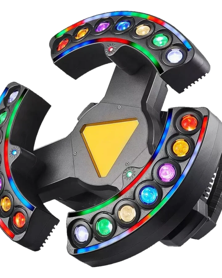Three-wing LED effect light with multicoloured LED strips on each wing