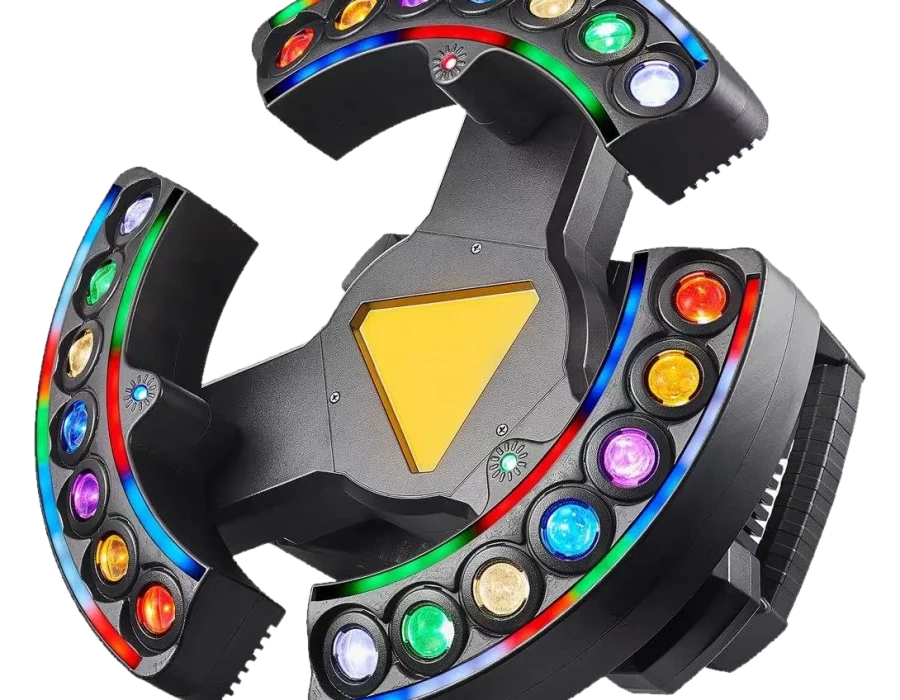 Three-wing LED effect light with multicoloured LED strips on each wing