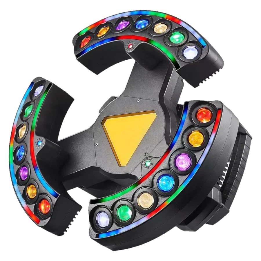 Three-wing LED effect light with multicoloured LED strips on each wing